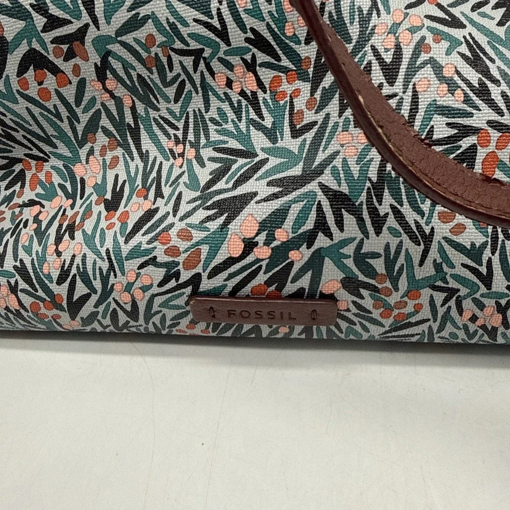 Fossil Tote Bag Floral Leather Strap Large Zip‎ Shoulder Rachel Purse Boho